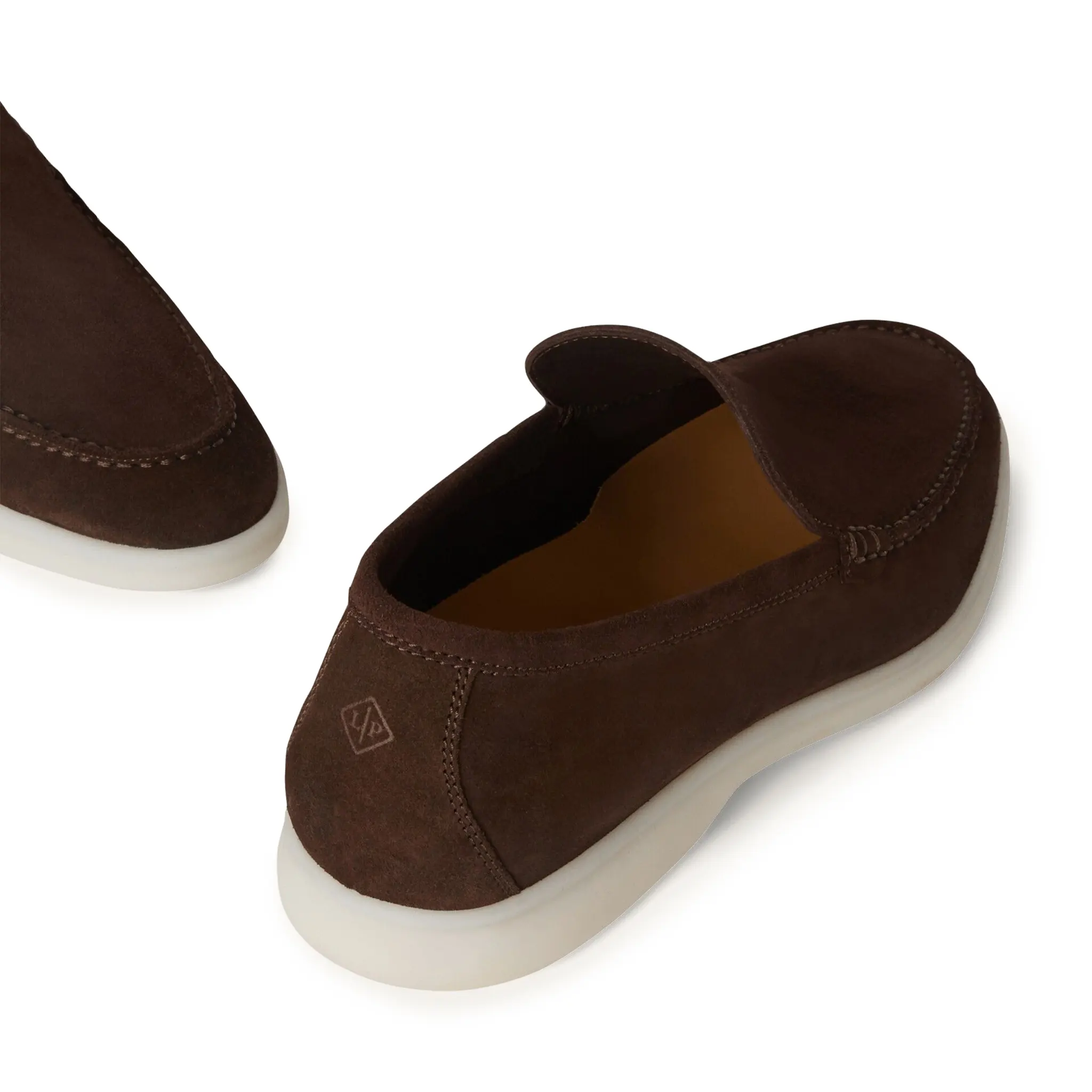 Upper Back View of Loro Piana Summer Walk Suede Chocolate Loafers FAE8124